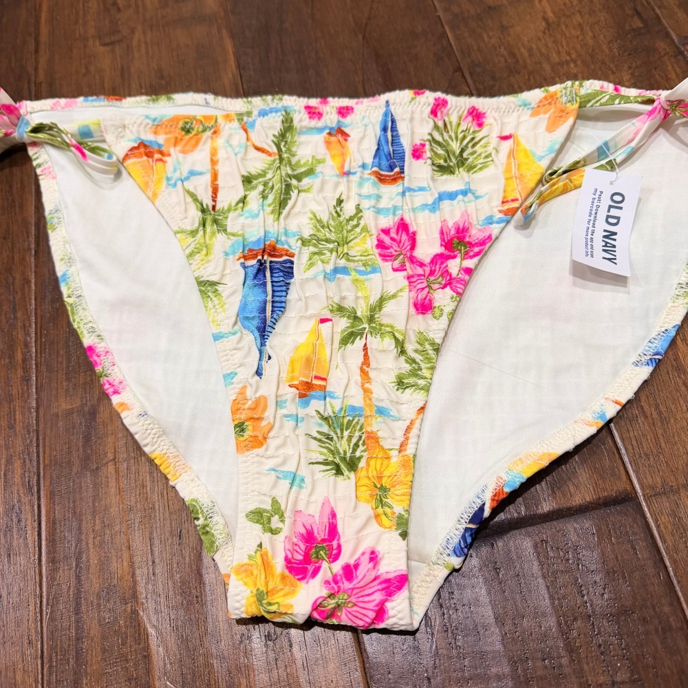 Old Navy Womens Tropical Floral Smocked Triangle Bikini Set Multicolor Large‎ - Picture 7 of 12
